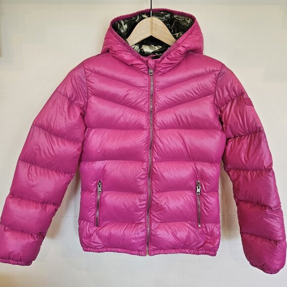 Diesel Youth Large Pink Puffer Jacket Hooded Nylon Winter Coat Size 14/16 - Picture 1 of 11
